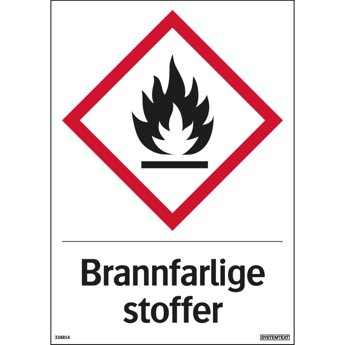 Dekal Systemtext "Brannfarlige stoffer" - Dekal Brannfarlige stoffer Systemtext 210x297 mm