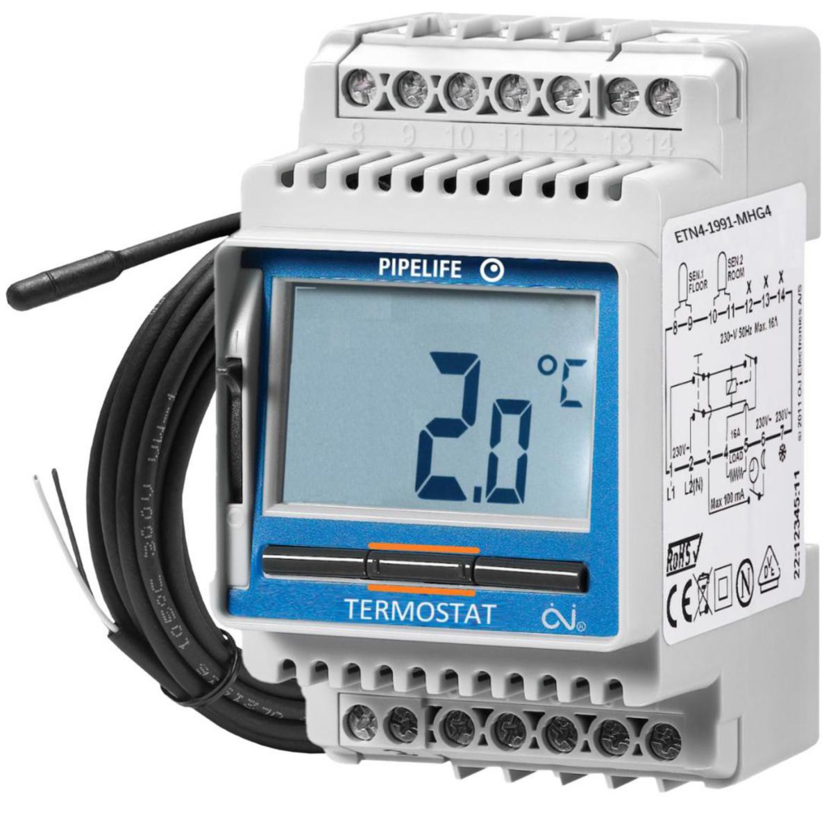 Termostat ETN4 f/Isotermrør - Termostat ETN4-1991-MHG4 m/føler, 3600W