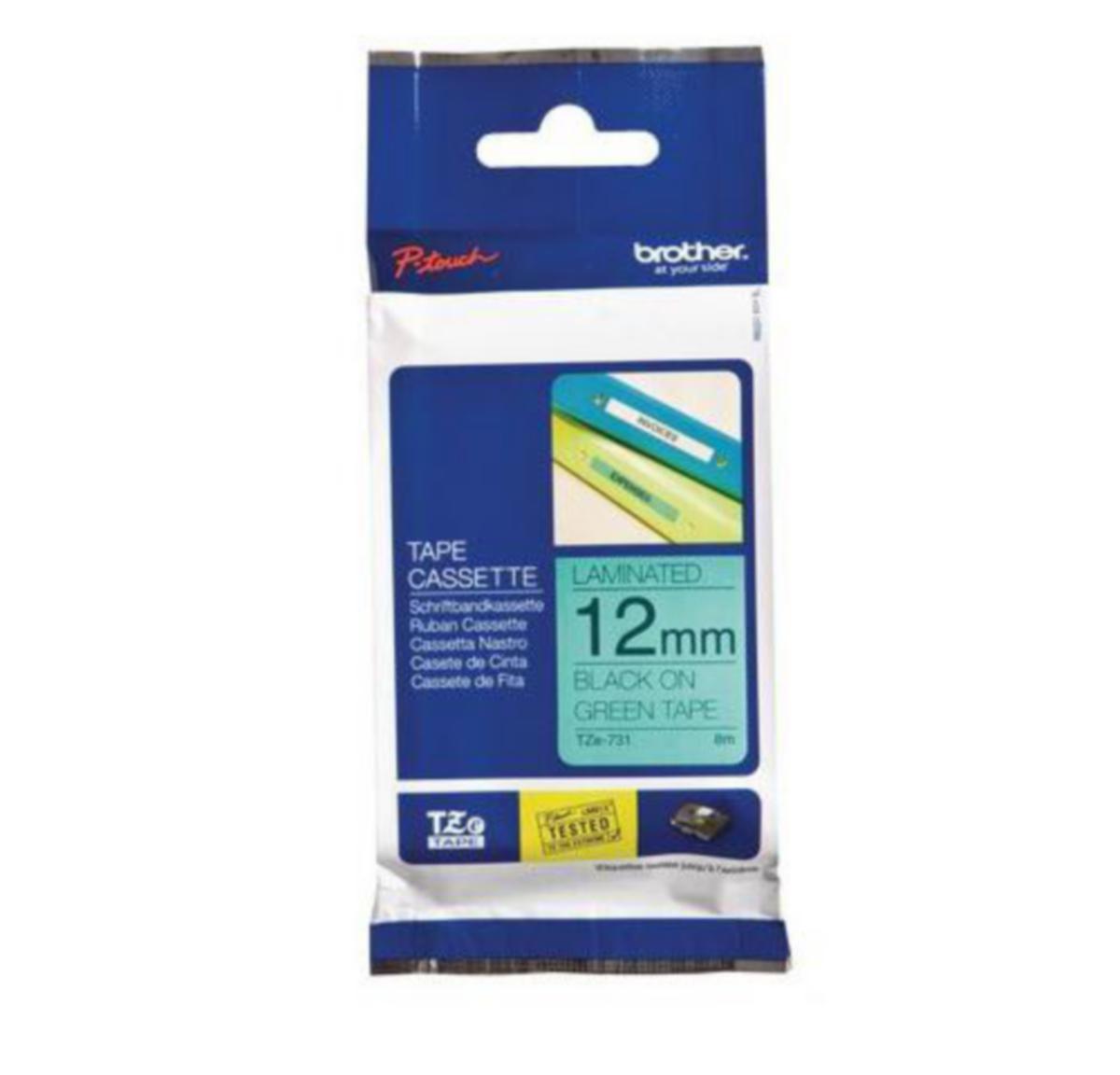 Merketape brother® - Merketape TZE731 Brother 12mmx8m Svart/Grønn