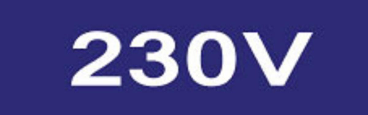 Merkeskilt for sikringsskap Stansefabrikken 230V - Skilt 230V 80x25mm Blå