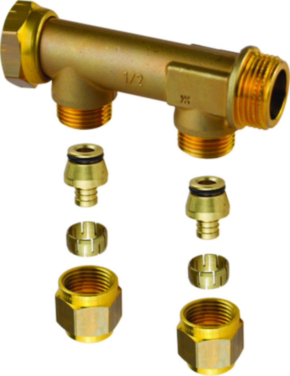 Fordeler med 2 avstikk og koblingssett - 3/4"x15mm 2 fordeler WTR m/2 avstikk Uponor Aqua Plus