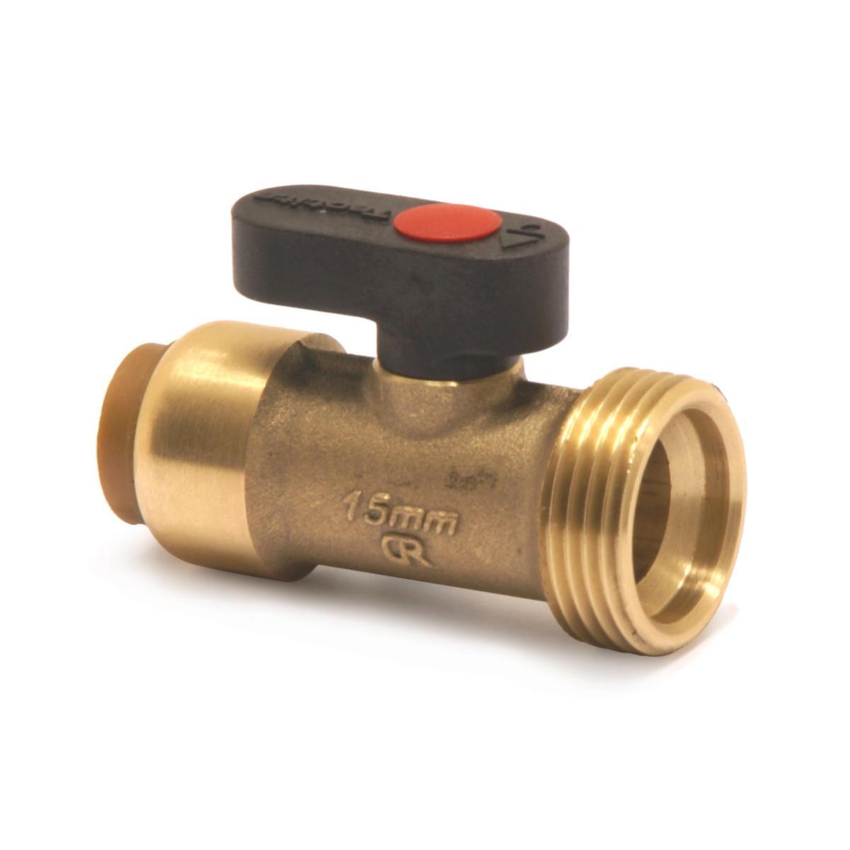 Ventil full flow Tectite Alupex - 15mm x3/4" Tectite ventil rett Med klammer
