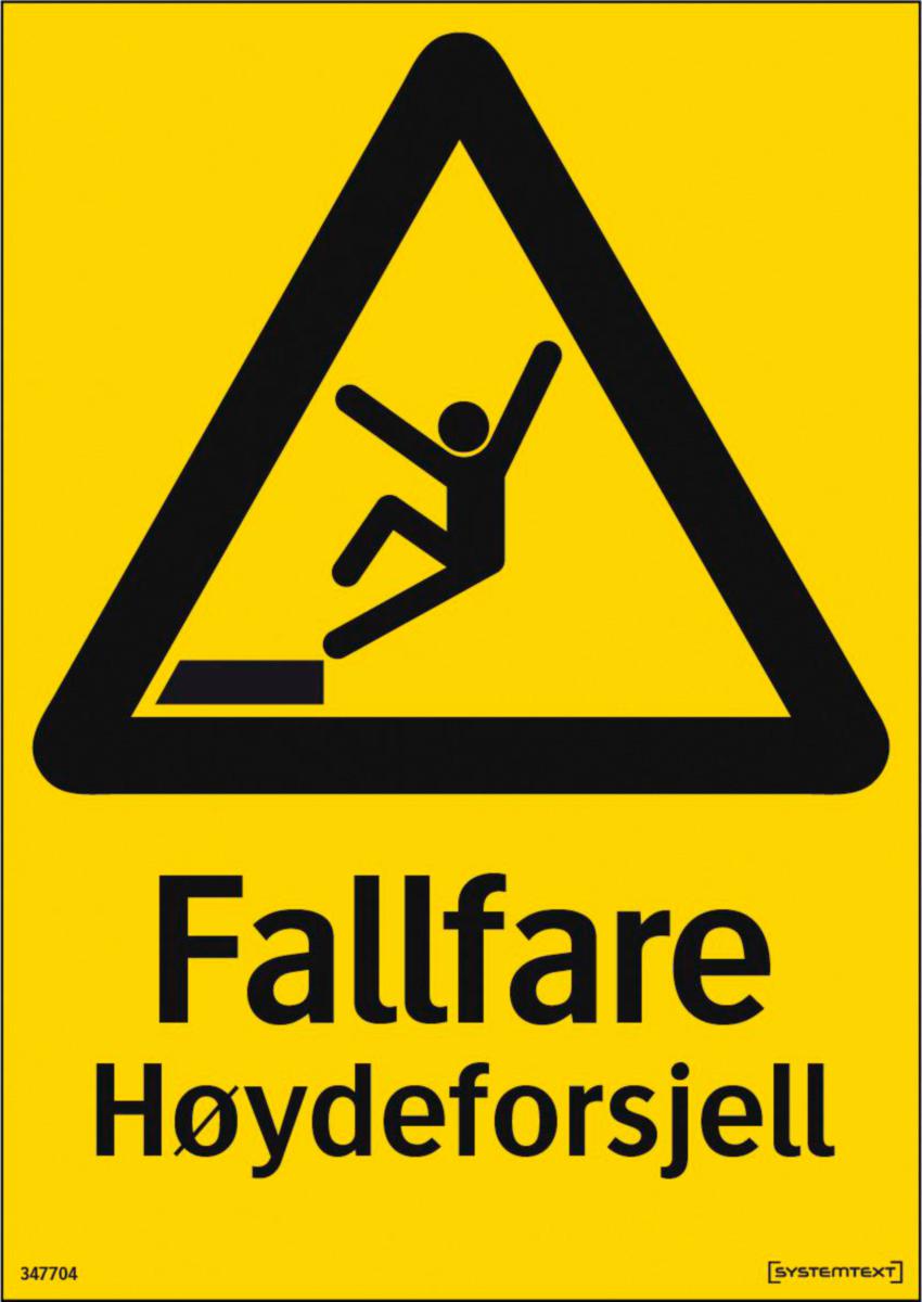 Skilt Systemtext "Fallfare Høydeforskjell" - Skilt Fallfare Systemtext 210x297mm HP