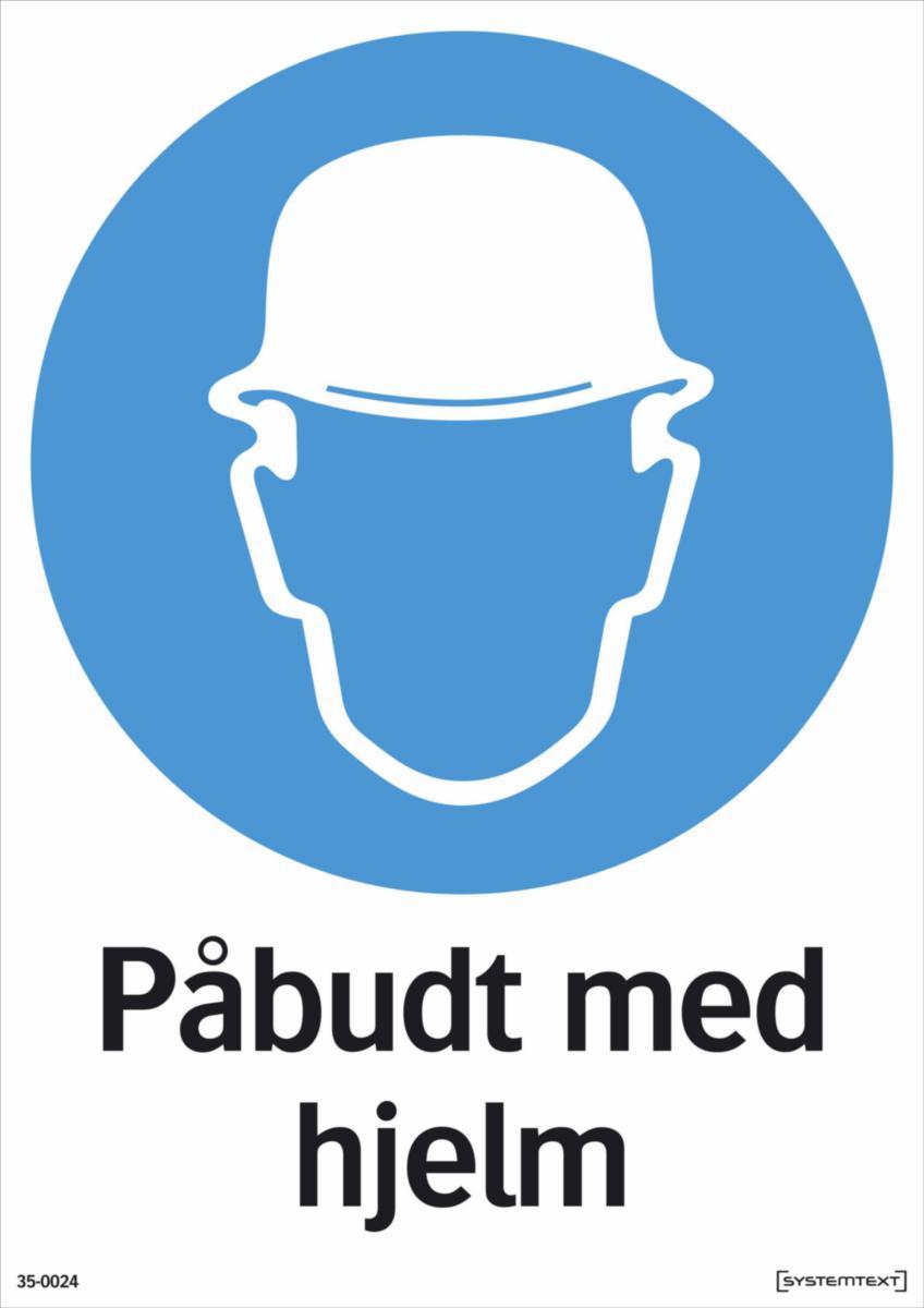 Skilt Systemtext "Påbudt med hjelm" - Skilt Påbudt med hjelm Systemtext 210x297mm HP