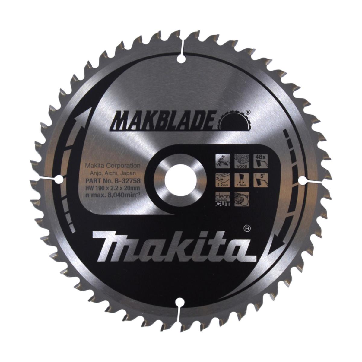 Sirkelsagblad Makita makblade TCT tre - Sirkelsagblad makblade TCT tre Makita Ø190x20x2.2mm 48T