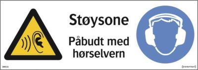 Skilt Støysone Påbudt hørselv Systemtext 420x148mm HP