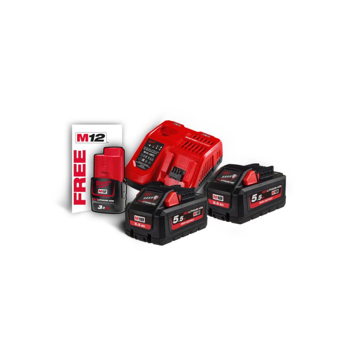 Batterisett Milwaukee M18 HNRG-552 18V 2x5.5Ah - Batterisett M18 HNRG-552 Milwaukee 18V 2x5.5Ah