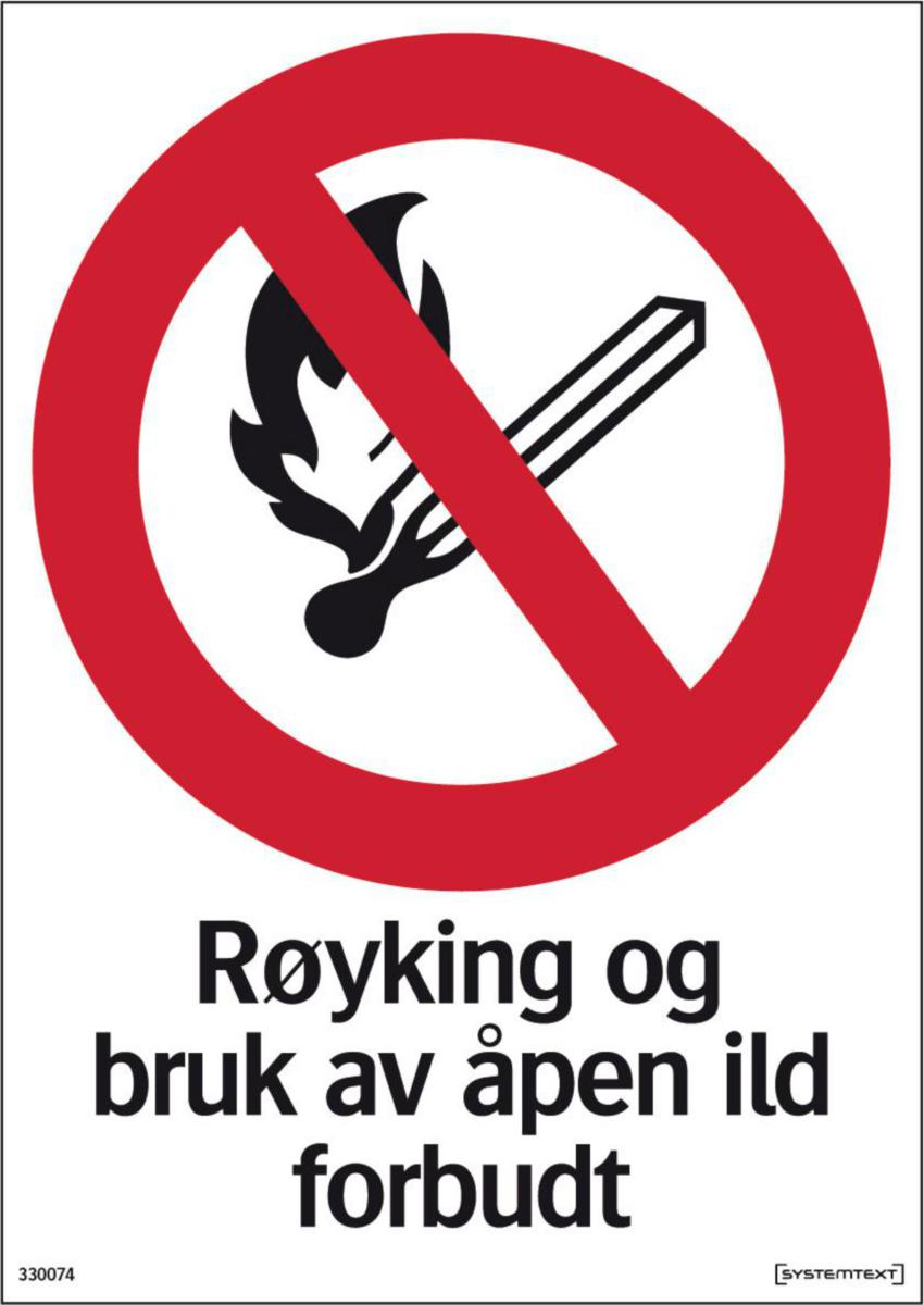 Skilt Systemtext "Røyking og bruk av åpen ild forbudt" - Skilt Røyk&bruk åpen ild forb. Systemtext 210x297mm HP