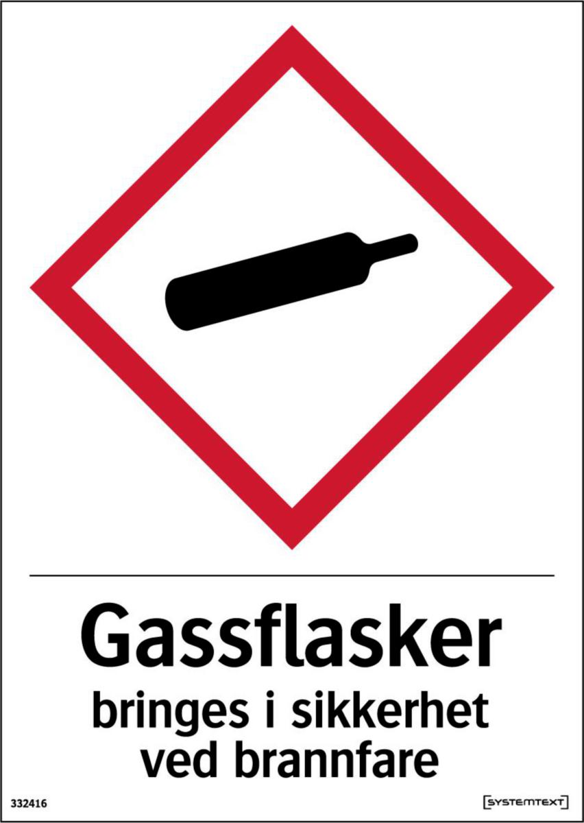 Skilt Systemtext "Gassflasker bringes i sikkerhet ved brannfare" dekal - Skilt Gassflasker sikkerhet Systemtext 104x148mm Dekal