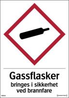 Skilt Systemtext "Gassflasker bringes i sikkerhet ved brannfare" dekal