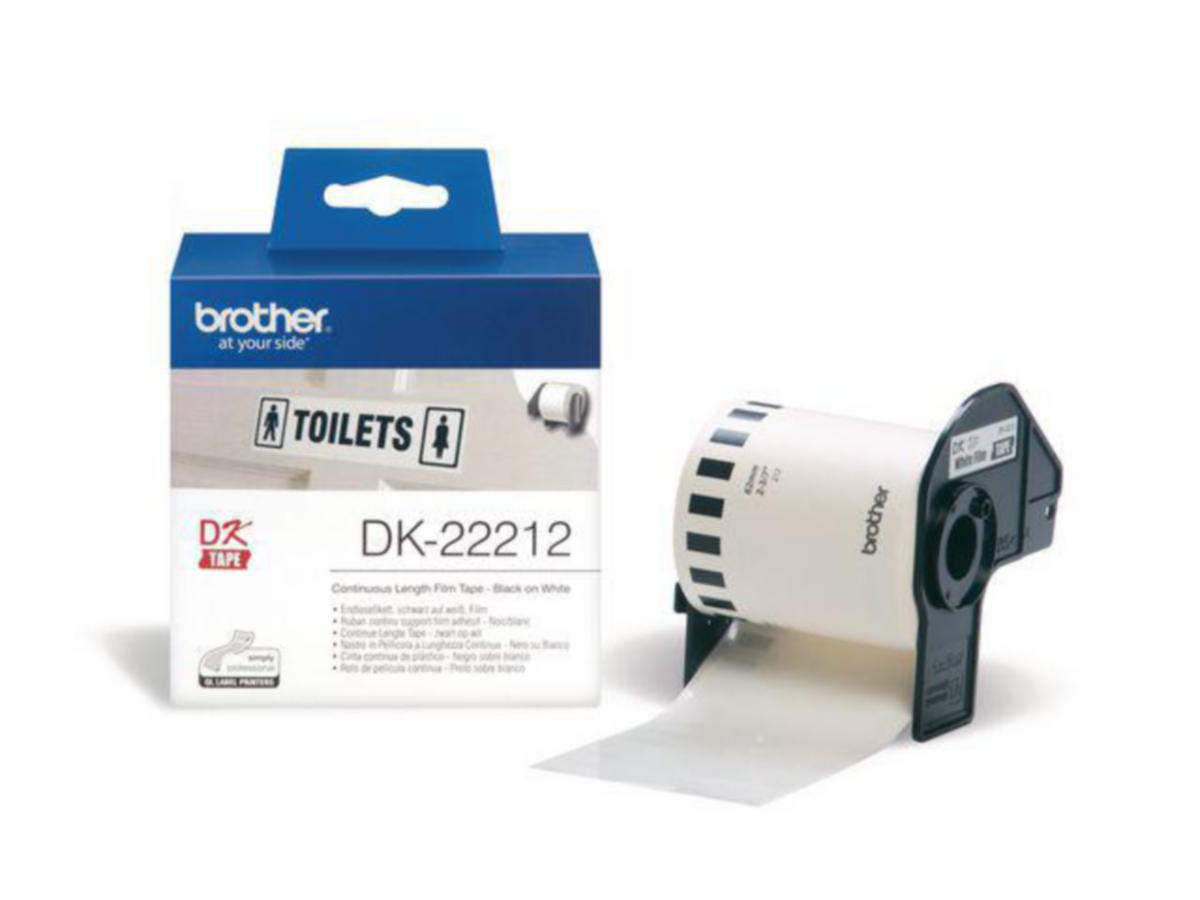 Etikett DK22212 svart på hvit Brother - Etikett DK22212 svart på hvit Brother 62mm x 15,24m plast