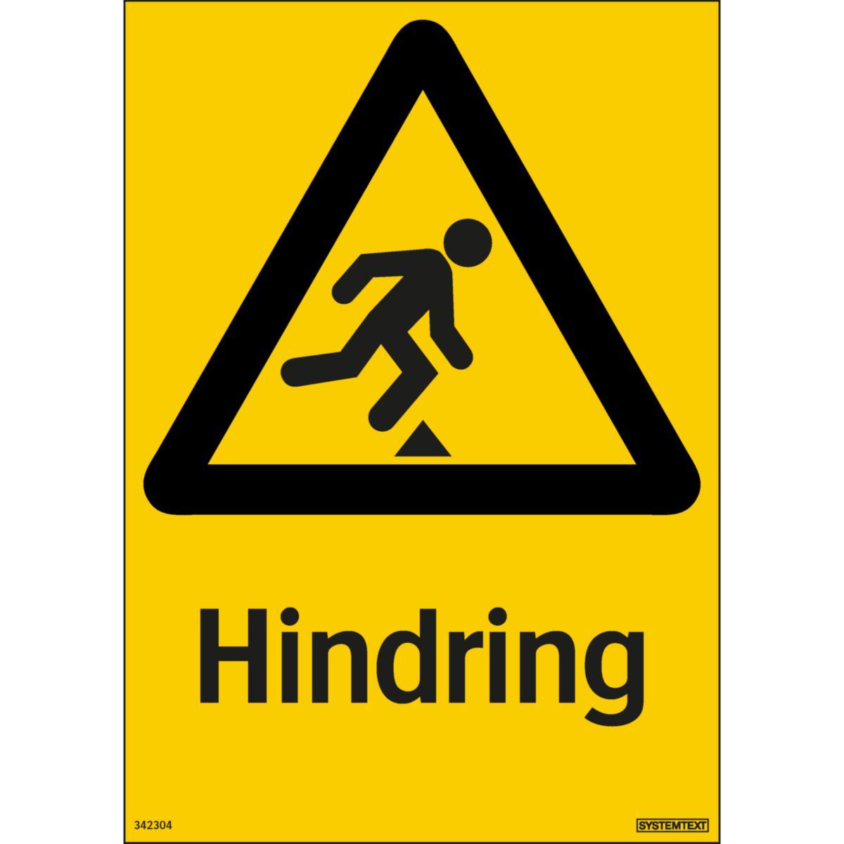 Skilt Systemtext "Hindring" - Skilt Hindring Systemtext 210x297mm Plast