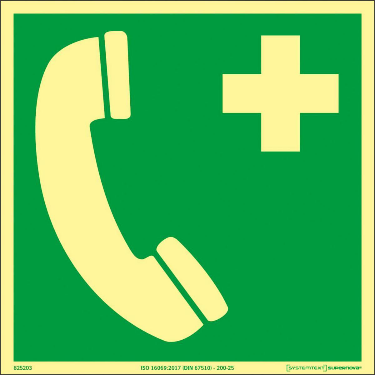 Skilt Systemtext Supernova® Nødtelefon - Skilt Nødtelefon Systemtext 200x200mm Alu