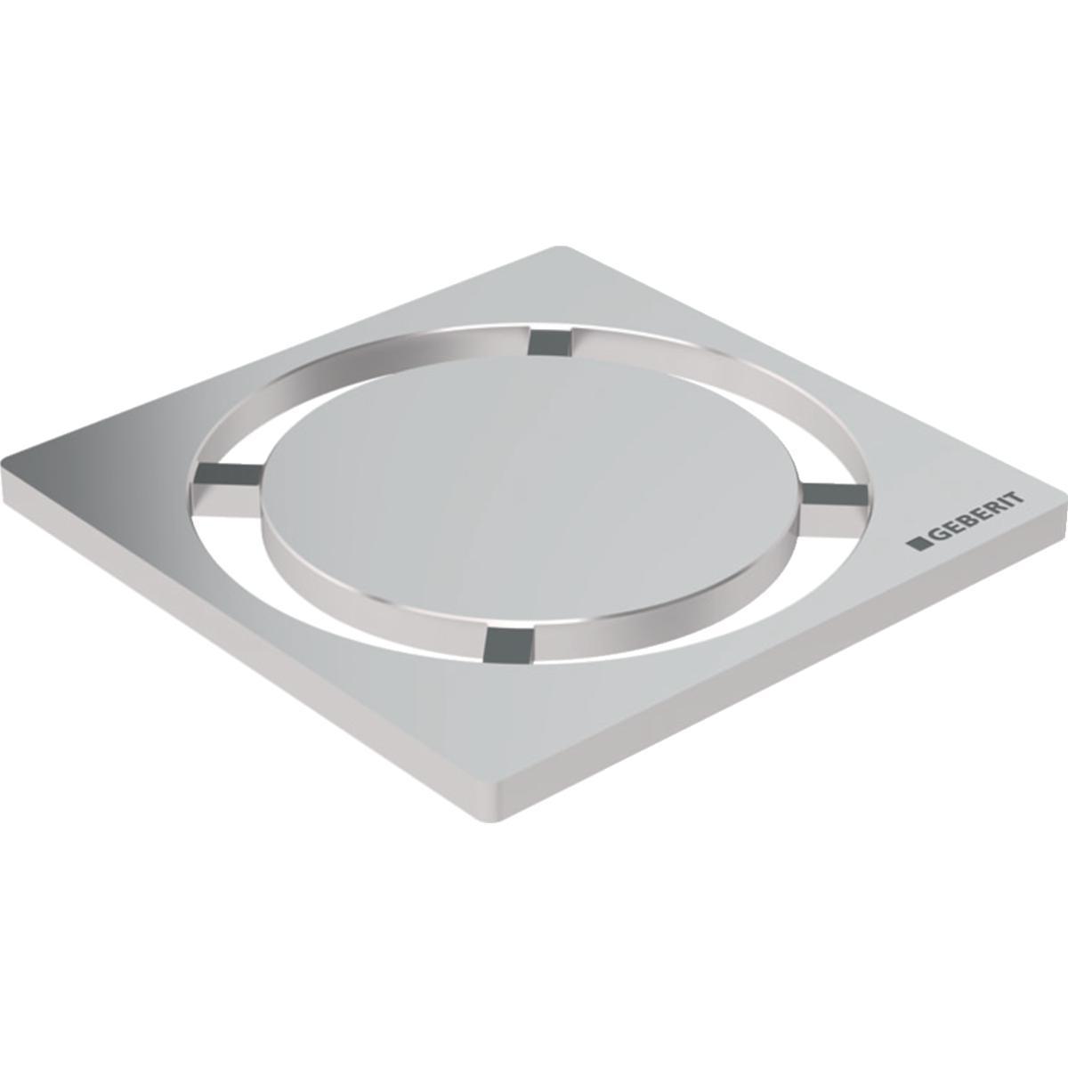 Designrist gulvsluk, Geberit - 80 x 80 mm slukrist. rund design Monteres sammen med gul