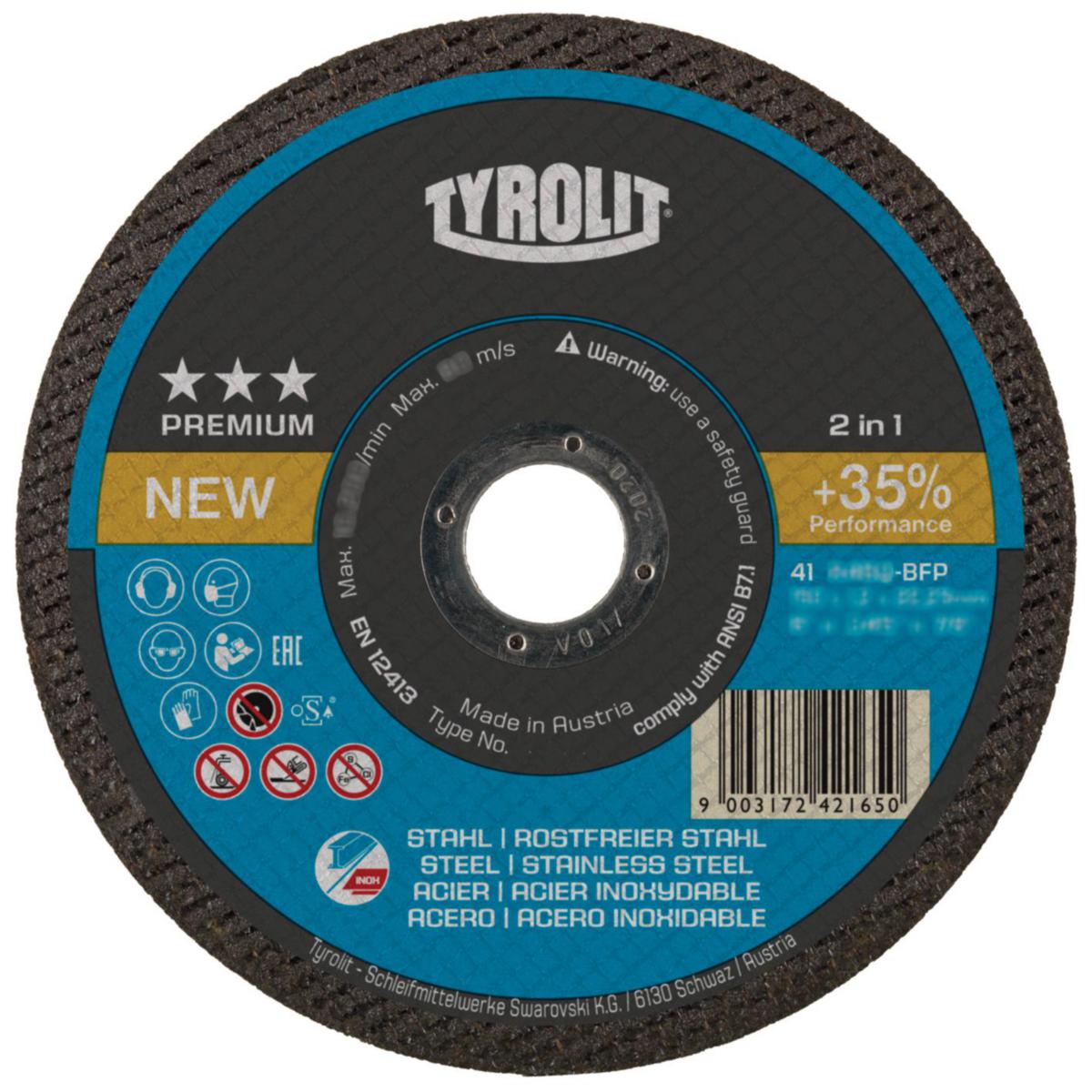 Kappeskive Tyrolit Premium*** 2in1 supertynne for stål og inox - Kappeskive Premium A60Q-BFB Tyrolit Ø125X1.0X22.23mm 2in1
