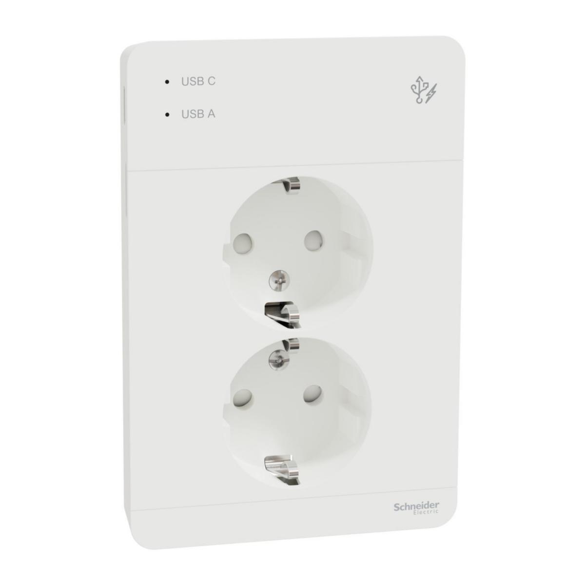 Stikkontakt Dobbel med USB A+C - Exxact 2-st m/j+bv USB A+C hv