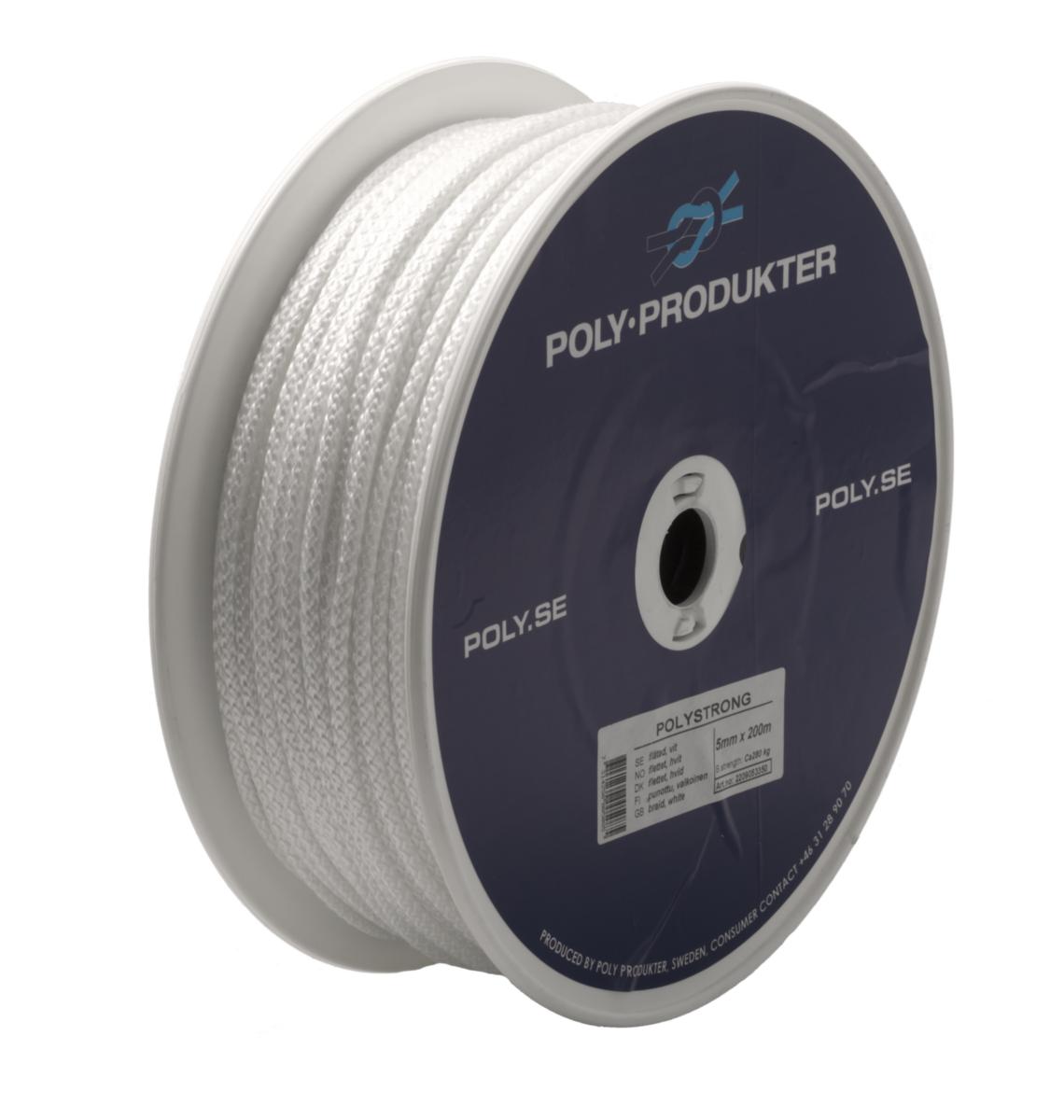 Flaggline Poly-Produkter - Flaggline flettet polyester Poly-Produkter 8mm hvit