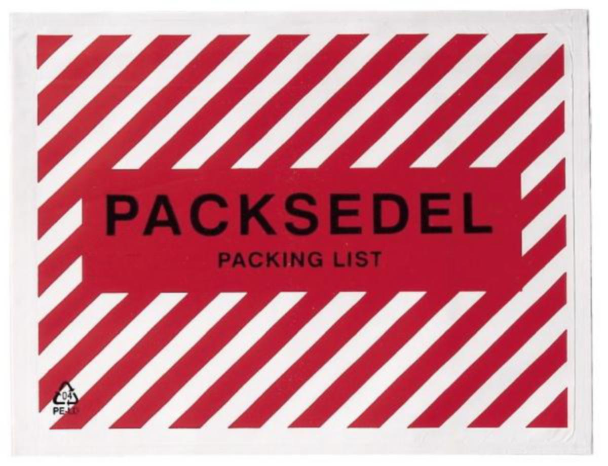 Pakkseddelkonvolutt - Pakkseddelkonvolutt C6 115X160mm rød/hvitt sebratrykk