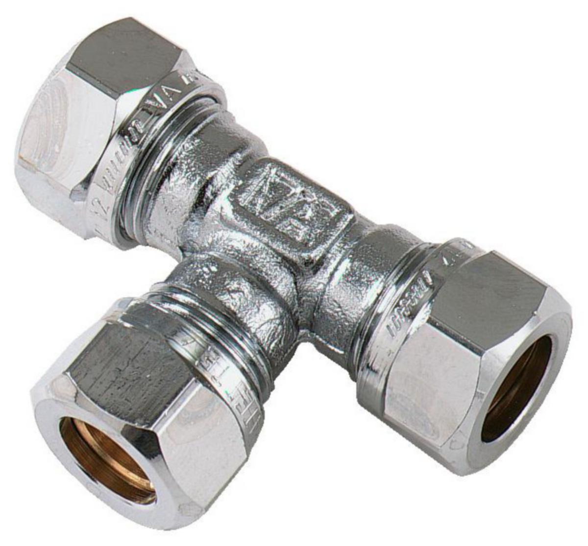 T-rør 90° VA 115 redusert krom, Vatette - Kobberrørs-T-rør Fkr 12x15