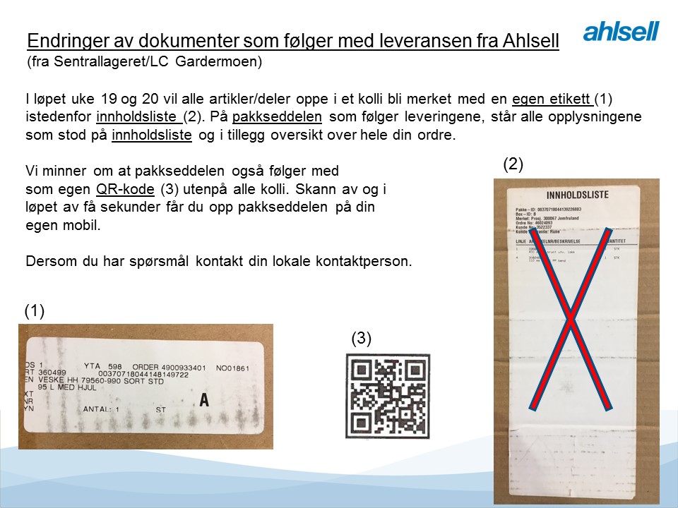 Endring av dokumenter ifm forsendelse fra sentrallager